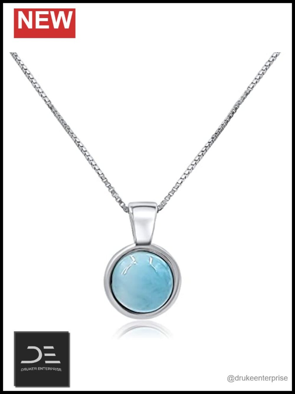 Genuine Larimar Pendant Necklace White Gold Over 925 Sterling Silver Chain